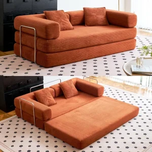 Convertible Floor Sofa Bed - with Pillow Back Support Armrest