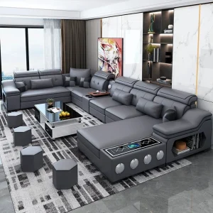 Scientific Sectional Sofa Set with Chaise Lounge, Bluetooth Speakers, and USB Charging Ports for Living Room