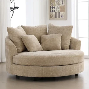 Oversized Round Barrel Chair with Wheels & 5 Pillows