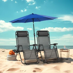 Zero Gravity Set of 2 Portable Recliner Lounge Chair with Cup Holder, Trays, Adjustable Pillow