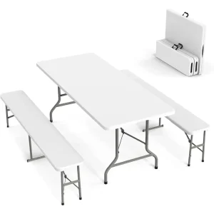 3-Piece Picnic Set with 2 Benches 6 Feet table