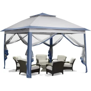 11x11 Pop Up outdoor Canopy Tent, with Netting, Gazebo ,with Wheeled Cover Bag, Blue
